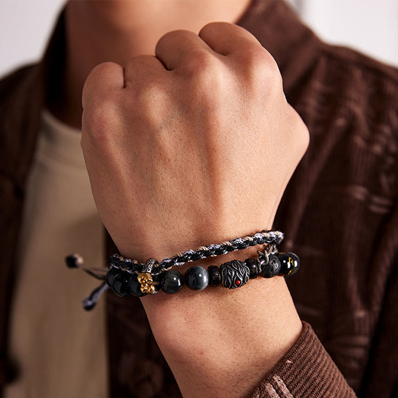 KarmaRipple's 925 Sterling Silver Lava Rock Eagle's Eye Stone Fortunate Beadwork Handmade Balancing Bracelet p5