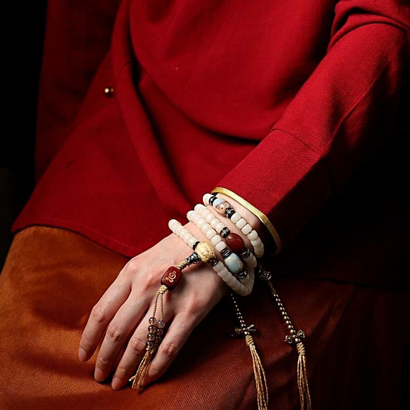 KarmaRipple's Tibet 108 Mala Beadwork Bodhi Seed Bagua Vajra Dzi Bead Gray Agate Wealth Bracelet p10