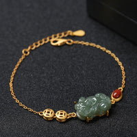 KarmaRipples Cyan Jade PiXiu Bronzemünze Roter Achat Erfolgskettenarmband