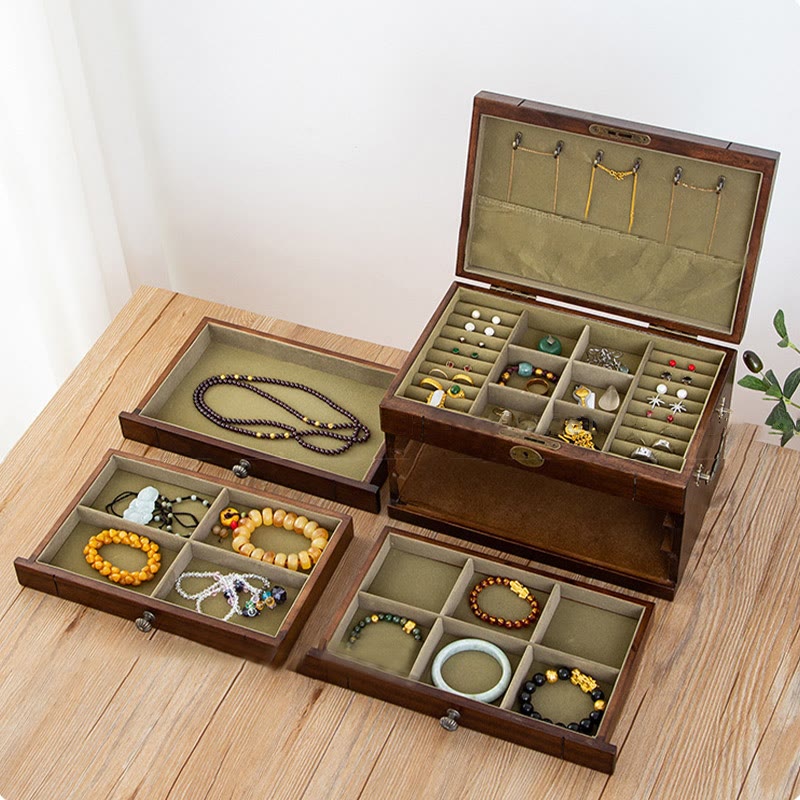 KarmaRipple's Retro Solid Wood Jewelry Box Four-Layer Wooden Jewelry Storage Box p5