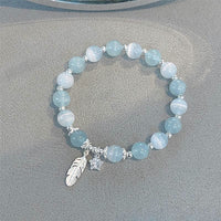 KarmaRipples 925 Sterling Silber Aquamarin Katzenauge Balancing Feder Stern Talisman Armband