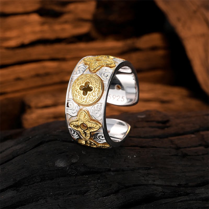 KarmaRipple's 925 Sterling Silver Vintage Tang Dynasty Flower Design Fortune Ring p2