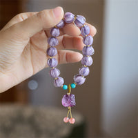 KarmaRipples Liuli-Armband mit Glasperlen und Lotus-Design, Fluorit, Elfenbein, Früchten, tanzendem Löwen, Talisman, Erleuchtung