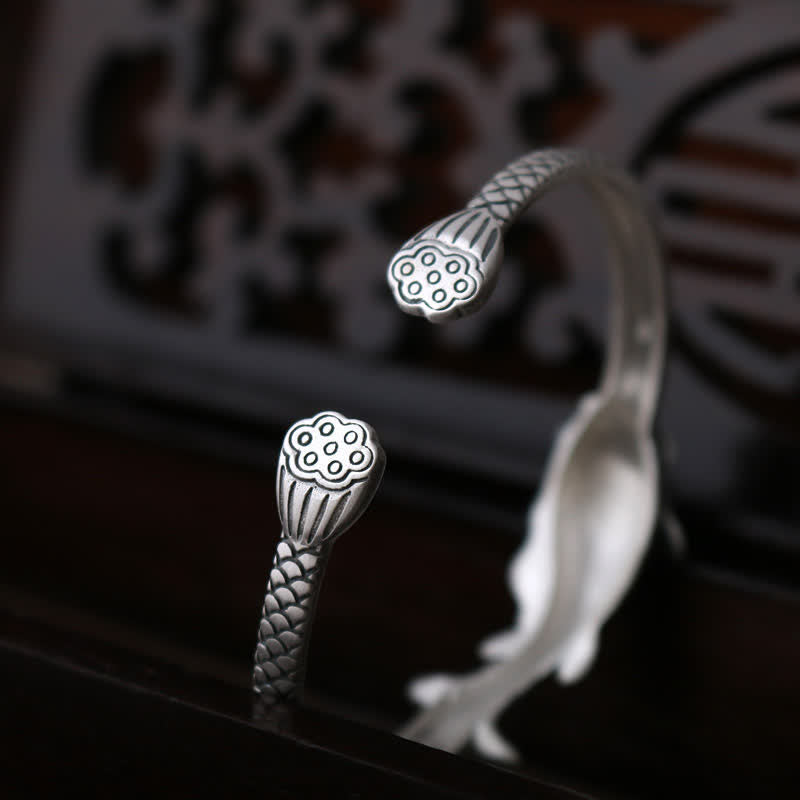 KarmaRipple's 990 Sterling Silver Koi Fish Lotus Fortune Wealth Bracelet Bangle p7