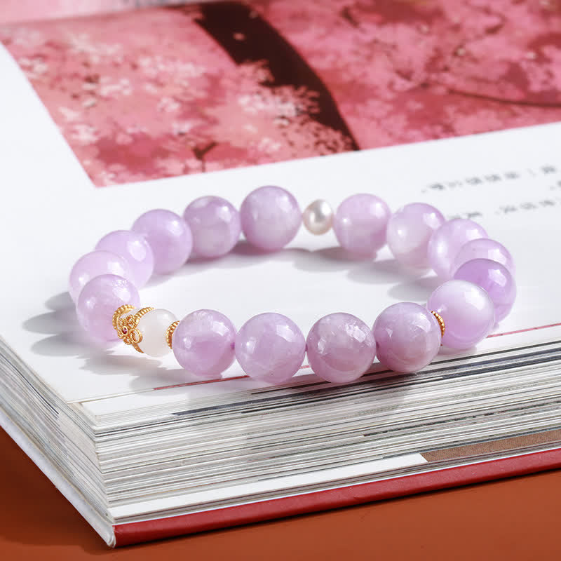 KarmaRipple's Kunzite Hetian Ivory Jade Gourd Love Spiritual Growth Bracelet p2