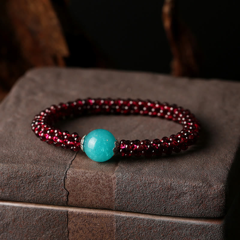 KarmaRipple's Authentic Garnet Pink Gemstone Red Agate Amazonite Bead Protection Bracelet p16