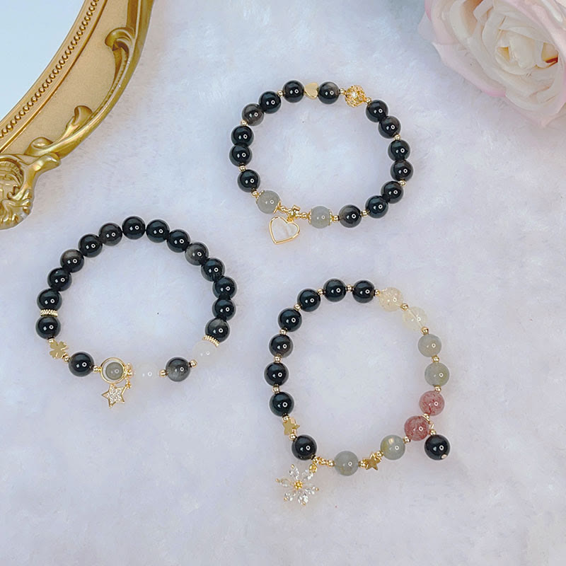 KarmaRipple's Authentic Silver Sheen Obsidian Love Heart Star Flower Protection Bracelet p16