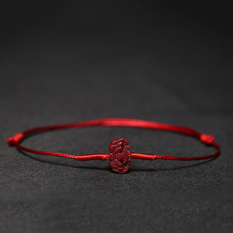 KarmaRipple's Handmade Plum Blossom Four Leaf Clover PiXiu Lotus Koi Fish Cinnabar Blessing Braid Bracelet p35