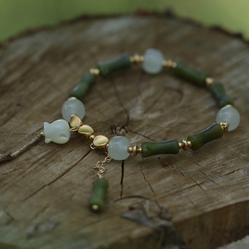 KarmaRipple's Green Bamboo Jade Lily of the Valley Wealth Bracelet p11
