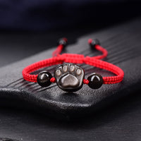 KarmaRipples authentisches Silberglanz-Obsidian-Goldglanz-Obsidian-Süßes Katzenpfoten-Klauen-Schutzseil-Armband