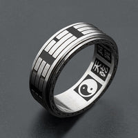 KarmaRipples drehbarer Bagua-Yin-Yang-Balance-Ring aus Titanstahl