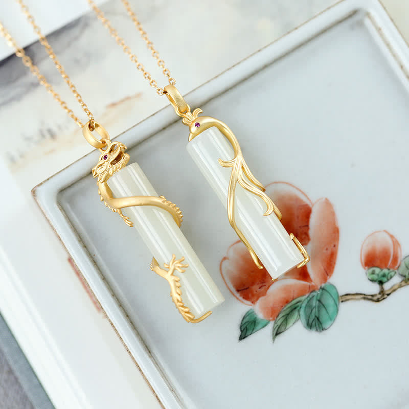 KarmaRipple's Jade Dragon Phoenix Bronze Protection Pendant Necklace p3