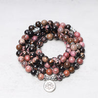 KarmaRipples 108 Mala-Perlenarmband mit Rhodonit-Lotus und Mitgefühlsenergie