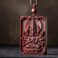 KarmaRipples Halskette mit Schutzanhänger aus rotem Sandelholz und kleinem Blatt des chinesischen Tierkreiszeichens Buddha