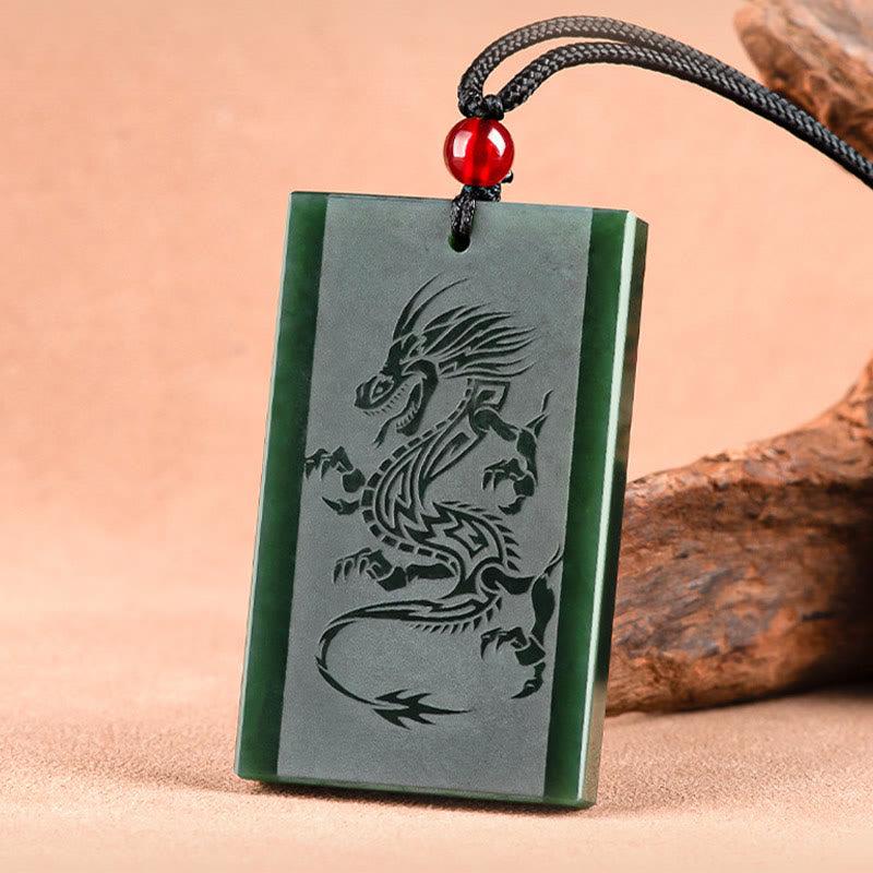 KarmaRipple's Hetian Cyan Jade Dragon Engraved Success Pendant Necklace p3