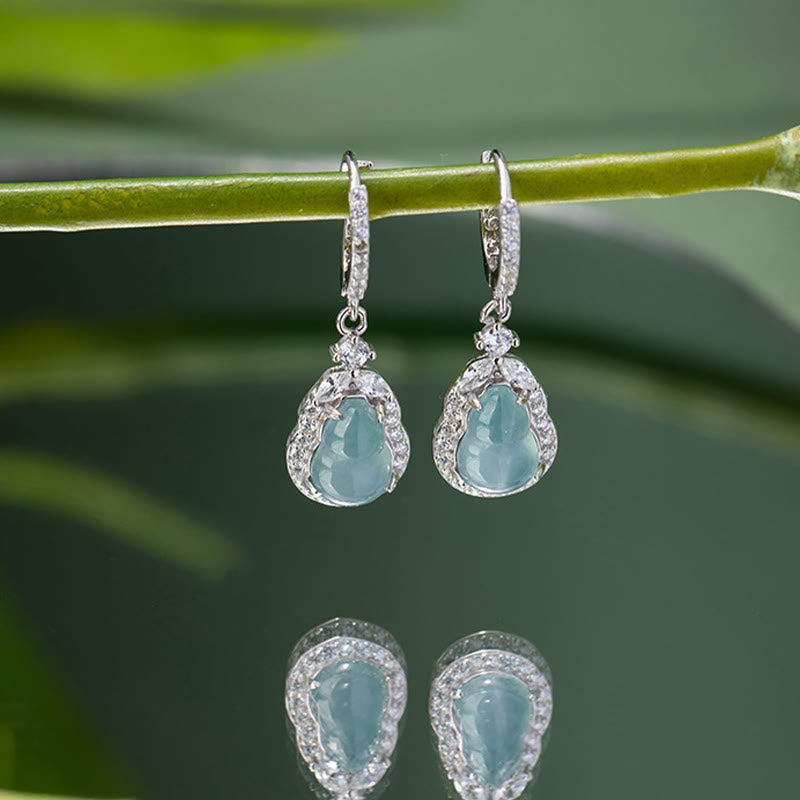 KarmaRipple's 925 Sterling Silver Green Jade Gourd Abundance Drop Earrings p10