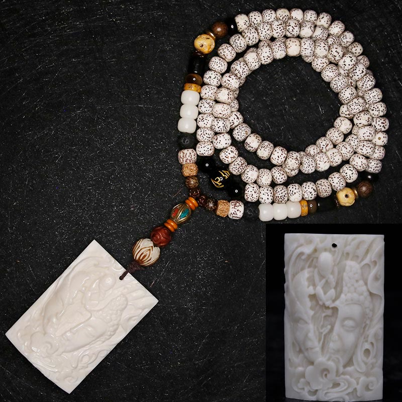 KarmaRipple's 108 Mala Beadwork Bodhi Seed Yak Bone Avalokitesvara Fortunate Pixiu Guan Gong Buddha Demon Peace Tassel Bracelet p4