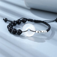 KarmaRipples 925 Sterling Silber Schwarzer Obsidian Achat Peace Buckle Strength Armband