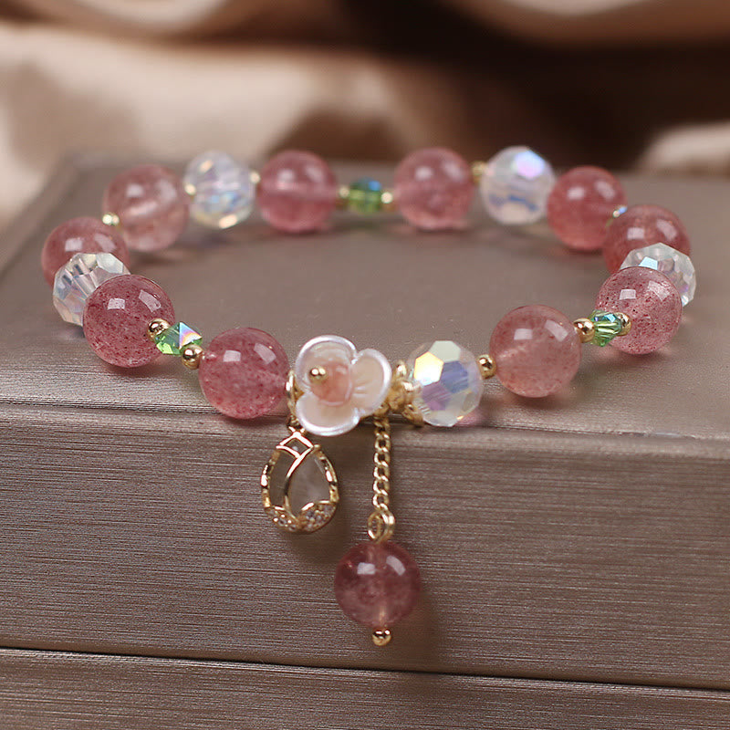 KarmaRipple's Strawberry Quartz Rutilated Quartz Fluorite Flower Balancing Bracelet p4