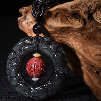 KarmaRipples FengShui-Halskette mit authentischem Regenbogen-Obsidian-PiXiu-Zinnober-Ausgleichsanhänger