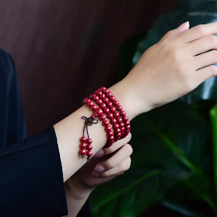 KarmaRipple's 108 Mala Beadwork Cinnabar Om Mani Padme Hum Pattern Engraved Blessing Bracelet p21