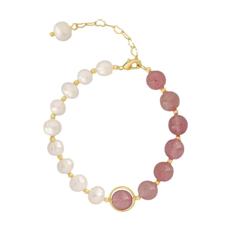 KarmaRipple's Authentic Strawberry Quartz Pearl Love Positive Chain Bracelet p3