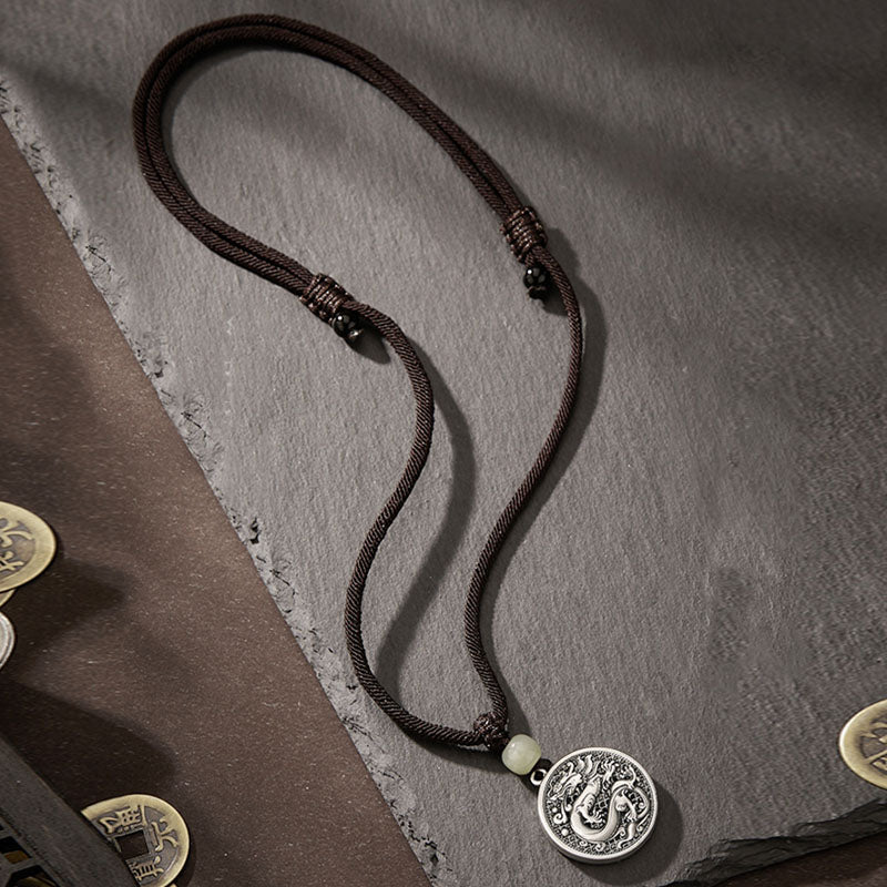 KarmaRipple's 999 Sterling Silver Year of the Dragon Fu Character Hetian Jade Success Pendant Necklace p7