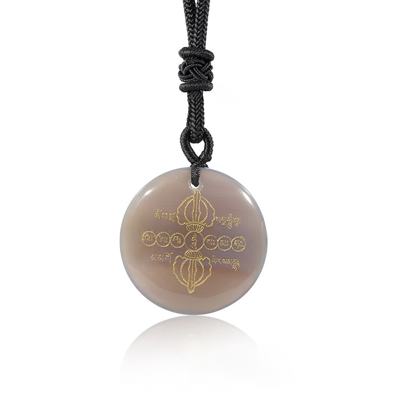 KarmaRipple's Vajra Dorje Sanskrit Pattern Authentic Various Gemstone Black Obsidian Fulfilment Pendant Necklace p33