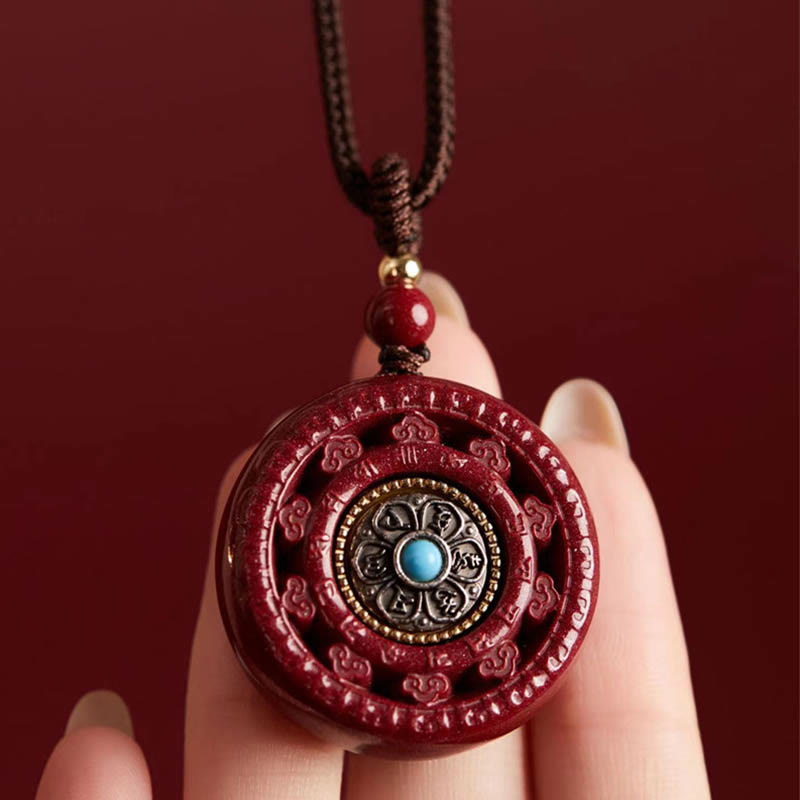KarmaRipple's Cinnabar Om Mani Padme Hum Blessing Rotatable Pendant Necklace Key Chain p3
