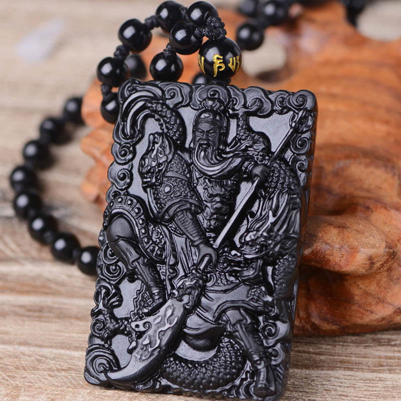 KarmaRipple's Black Obsidian Guan Gong Amulet Engraved Strength Pendant Necklace p7