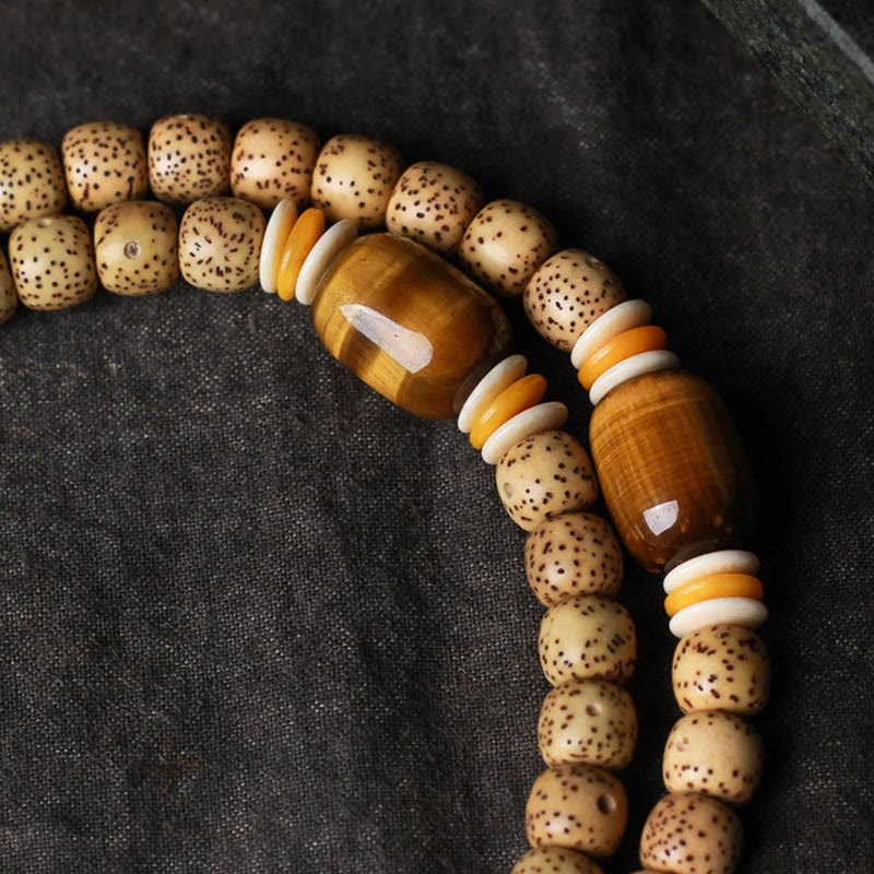 KarmaRipple's 108 Mala Beadwork Bodhi Seed Tiger's Eye Fu Character Peace Bracelet p9