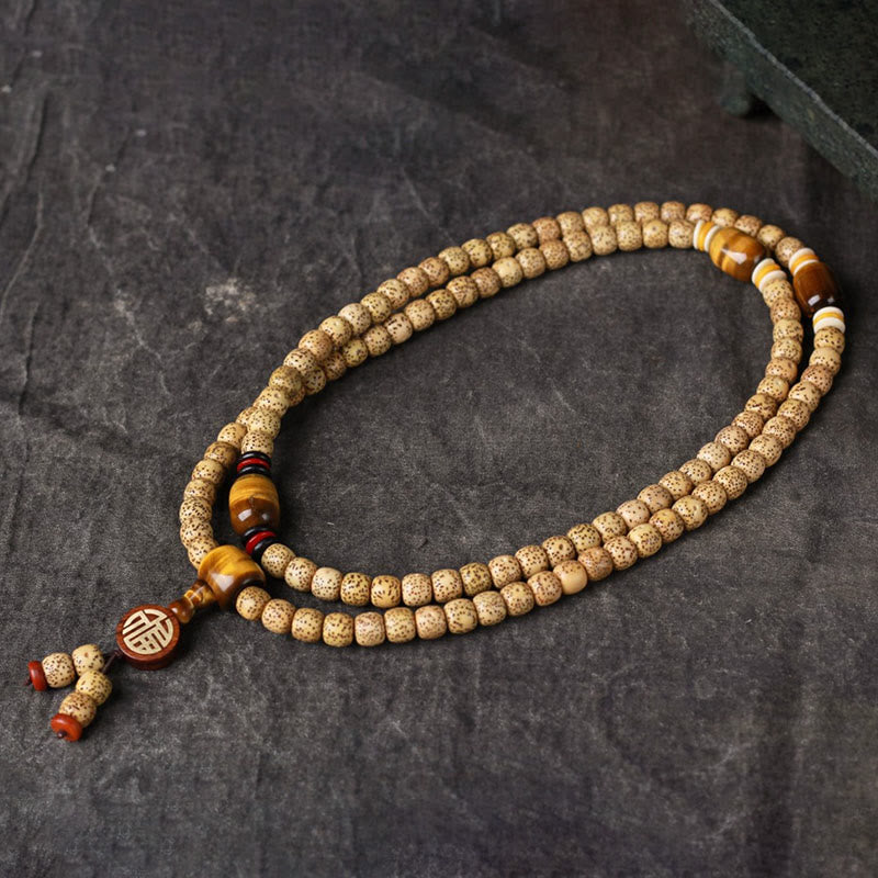 KarmaRipple's 108 Mala Beadwork Bodhi Seed Tiger's Eye Fu Character Peace Bracelet p3