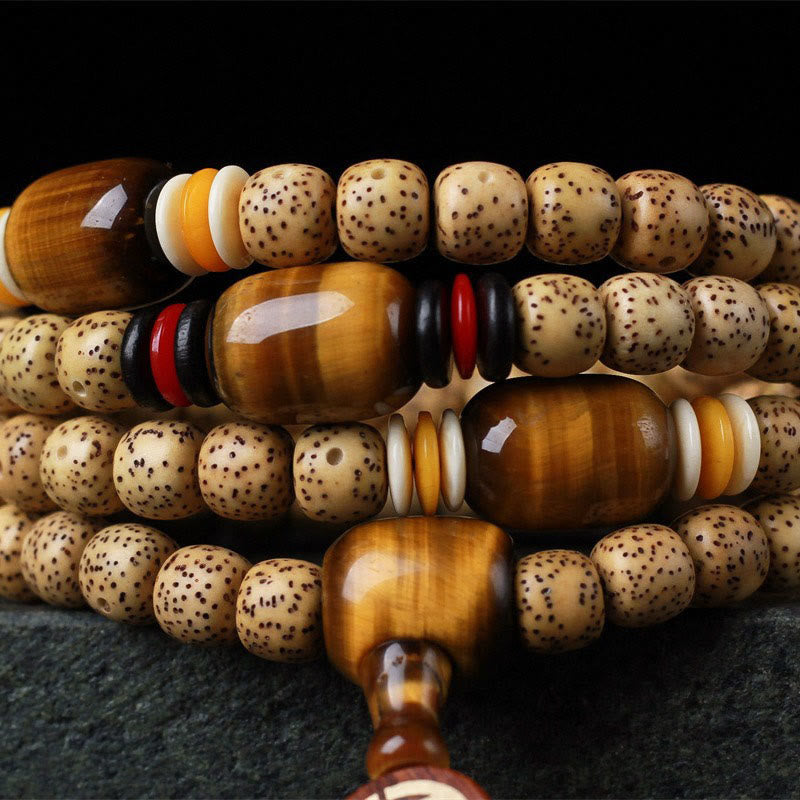 KarmaRipple's 108 Mala Beadwork Bodhi Seed Tiger's Eye Fu Character Peace Bracelet p8