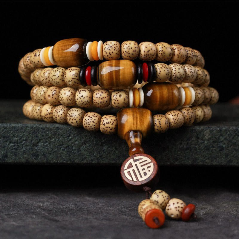 KarmaRipple's 108 Mala Beadwork Bodhi Seed Tiger's Eye Fu Character Peace Bracelet p2