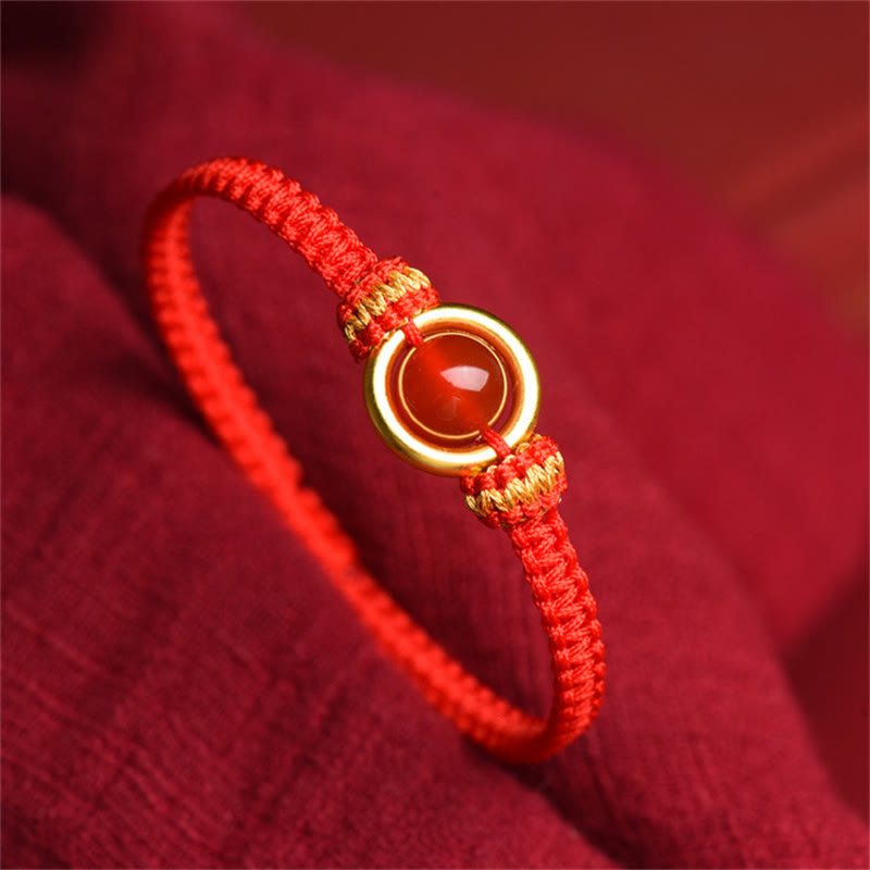KarmaRipple's Red Agate Bead Peace Buckle Calm Rope Bracelet p1