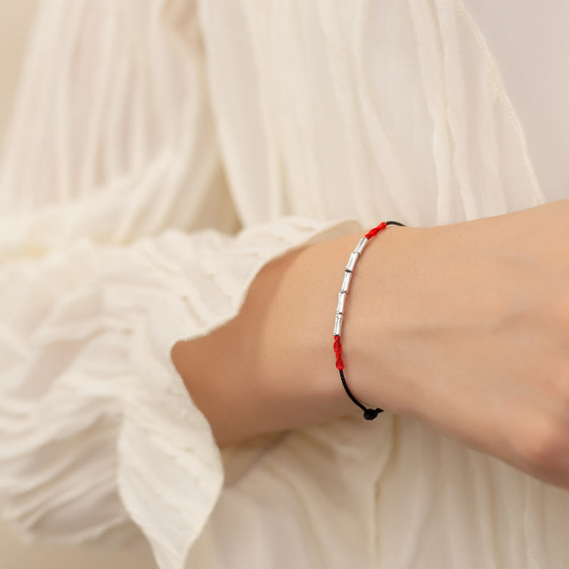 KarmaRipple's 925 Sterling Silver Bamboo Design Fortune Woven Ultra-Thin Rope Bracelet p12