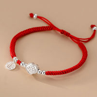 KarmaRipples handgefertigtes Armband aus gewebtem Seil mit dem Fu-Zeichen „Auspicious Clouds Blessing“ aus 925er Sterlingsilber