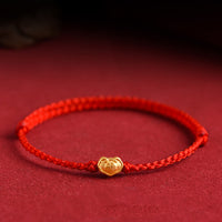 KarmaRipples 999 Gold Chinesisches Schloss Talisman Fu Charakter Schutz Handgefertigtes Seilarmband