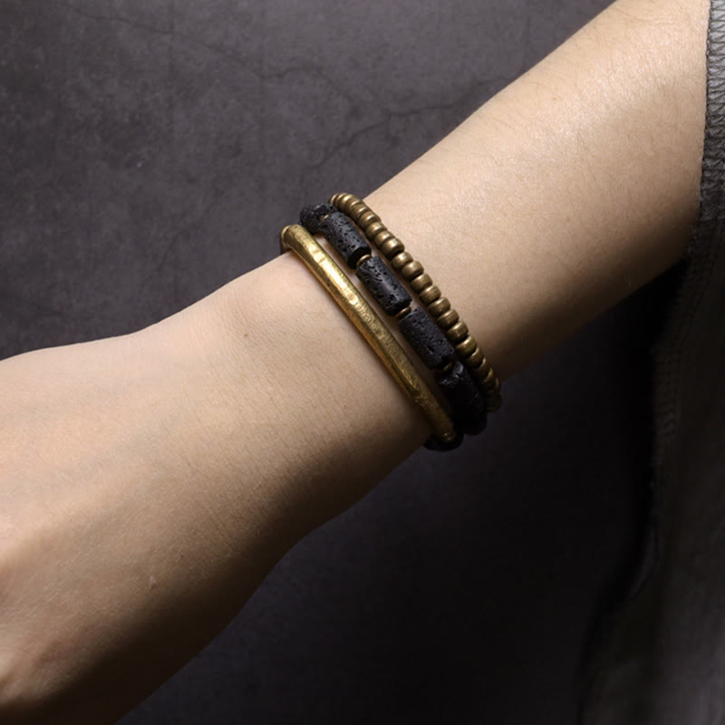 KarmaRipple's Vintage Lava Rock Bronze Beadwork Multi-layered Wrap Bracelet p17
