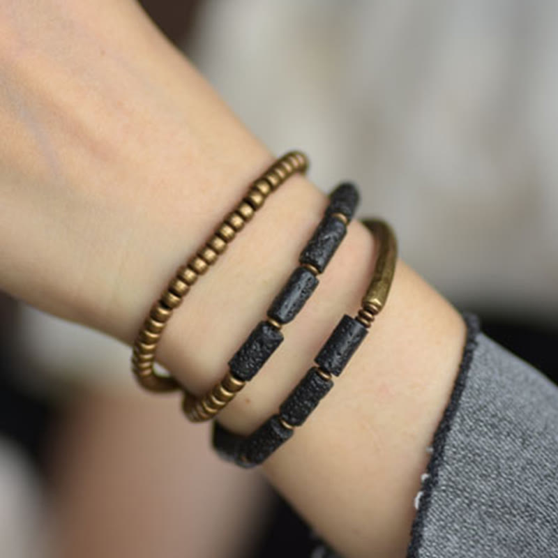 KarmaRipple's Vintage Lava Rock Bronze Beadwork Multi-layered Wrap Bracelet p8