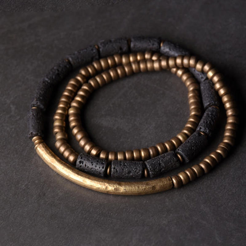 KarmaRipple's Vintage Lava Rock Bronze Beadwork Multi-layered Wrap Bracelet p18