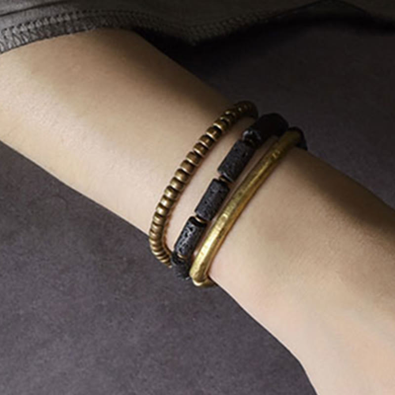 KarmaRipple's Vintage Lava Rock Bronze Beadwork Multi-layered Wrap Bracelet p15