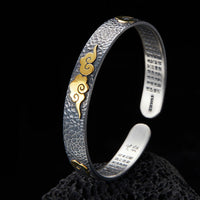 KarmaRipples Retro-Armreif aus 999er Sterlingsilber mit Herz-Sutra, Glücksbringerwolke und Reichtum