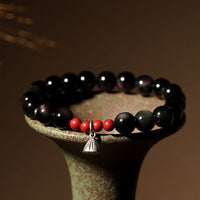 KarmaRipples authentisches schwarzes Obsidian-Zinnober-Lotus-Talisman-Armband zur Stärkung und Erfüllung