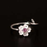 KarmaRipples verstellbarer Ring aus 925er Sterlingsilber mit Kirschblüten-Sakura-Blumensegen