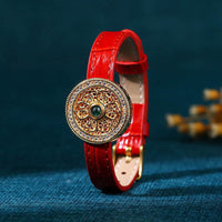 KarmaRipples Sechs Wahre Worte Acht Schätze Kompass Jade 24 Karat vergoldet Glückslederarmband