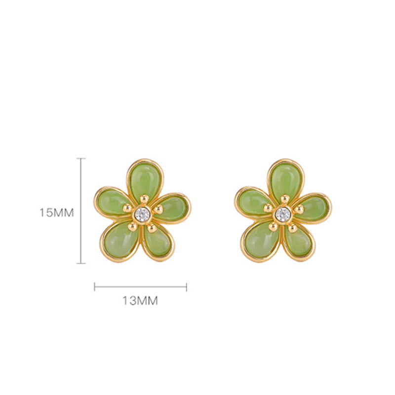 KarmaRipple's 925 Sterling Silver Hetian Jade Flower Design Abundance Fortune Earrings p8