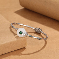 KarmaRipple's Armreif mit Peace-Schnalle aus Elfenbein-Jade und Bambus-Design, Fortune-Bronze