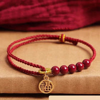 KarmaRipples Cinnabar Fu Charakter Perlenstickerei Segen Rote Schnur Handgefertigtes gewebtes Armband
