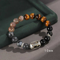 KarmaRipples Armband zum Schutz des Reichtums aus 925er Sterlingsilber, schwarzem Onyx, Goldglanz, Obsidian, Lavastein, Tigerauge, Sechs wahre Worte